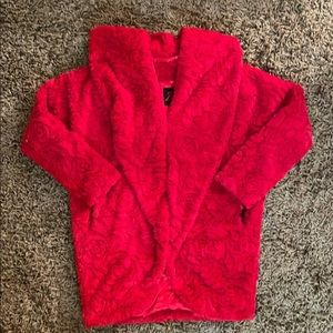 Adrienne Landau Red Rose Faux Fur Jacket